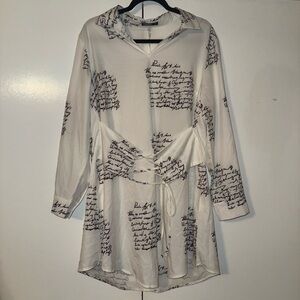 SHEIN White Long Sleeve Dress with Black Script